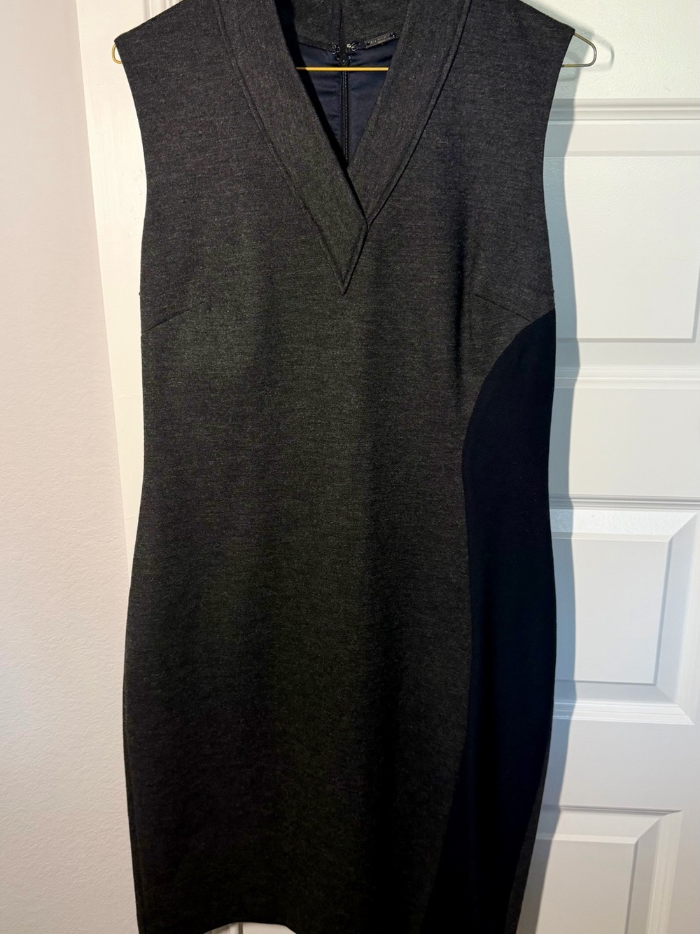 Elie Tahari Charcoal and Black V-Neck Midi Dress